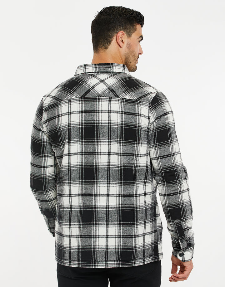 Black & White Check Borg Lined Long Sleeve Shirt
