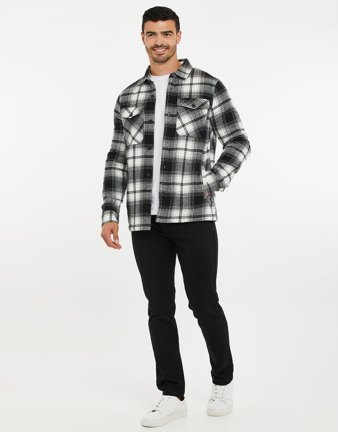 Black & White Check Borg Lined Long Sleeve Shirt