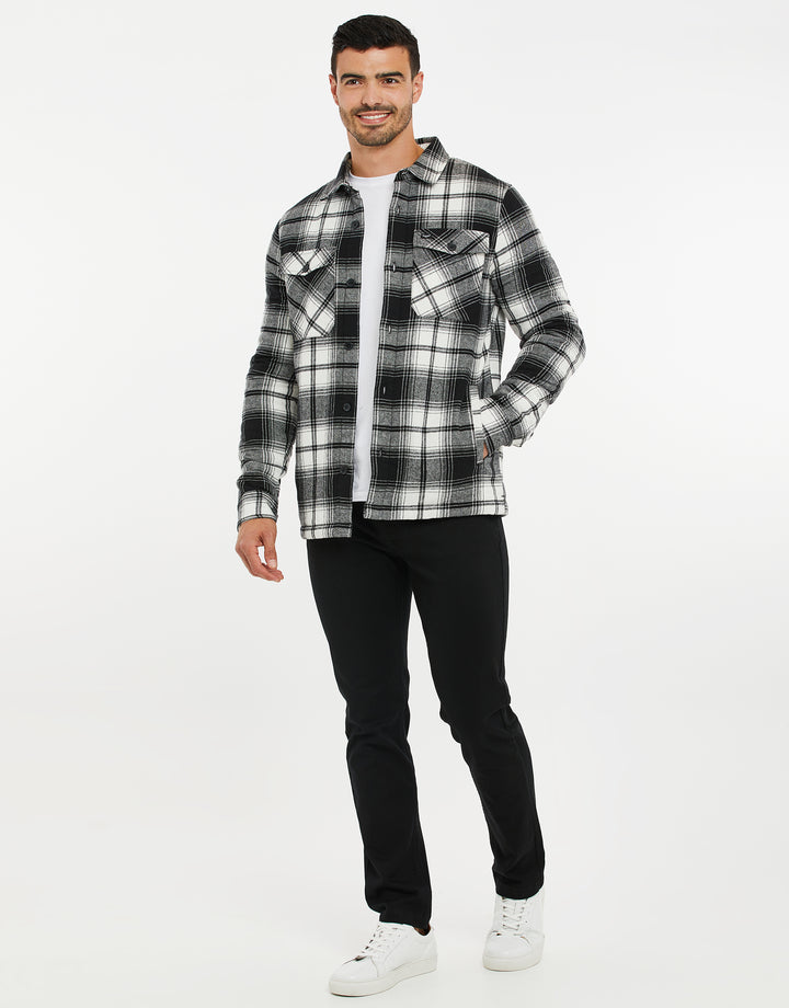 Black & White Check Borg Lined Long Sleeve Shirt