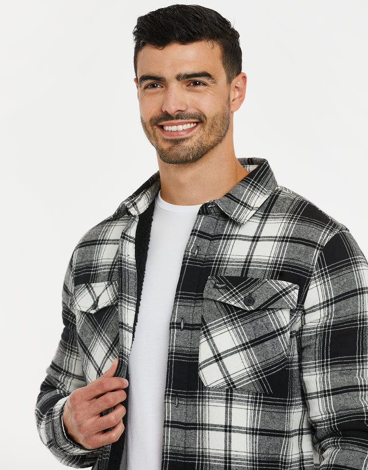 Black & White Check Borg Lined Long Sleeve Shirt