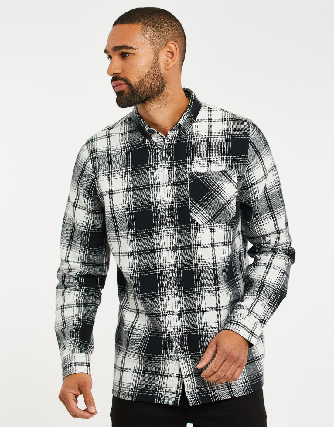 Men's Black & White Check Long Sleeve Shirt – Threadbare