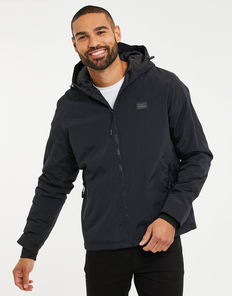 Men's Black Zip-Through Hooded Mac Jacket – Threadbare