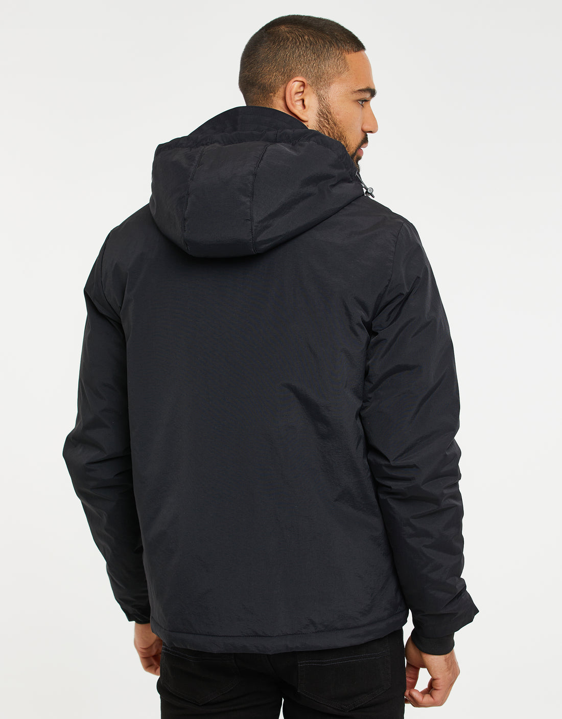 Men's Black Zip-Through Hooded Mac Jacket – Threadbare