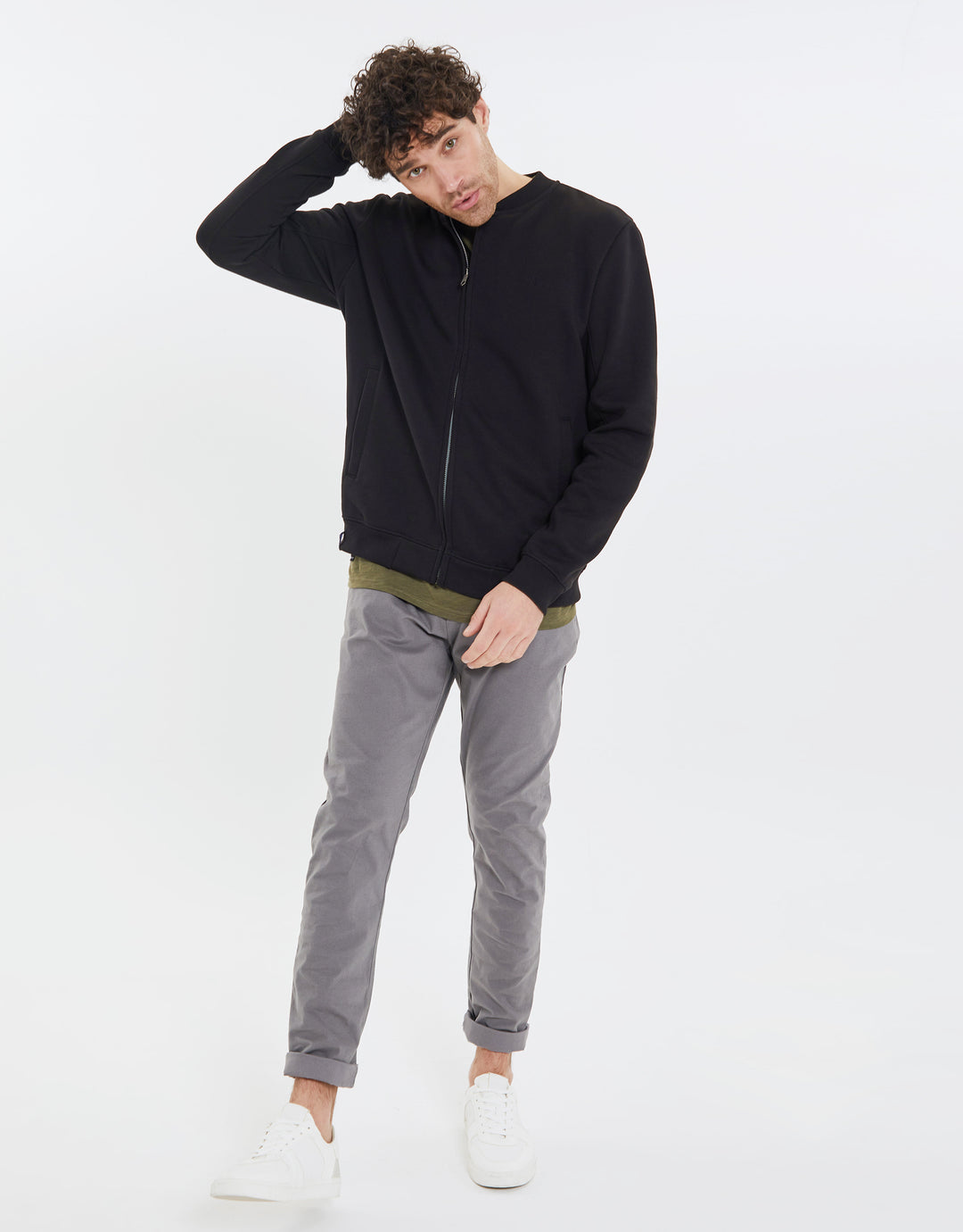 Black Zip Up Fleece Varsity Jacket