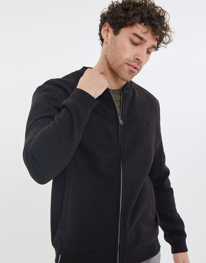 Black Zip Up Fleece Varsity Jacket