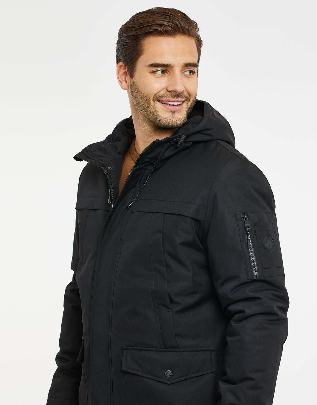Men's Black Zip Up Funnel Neck Hooded Padded Quilted Mac – Threadbare
