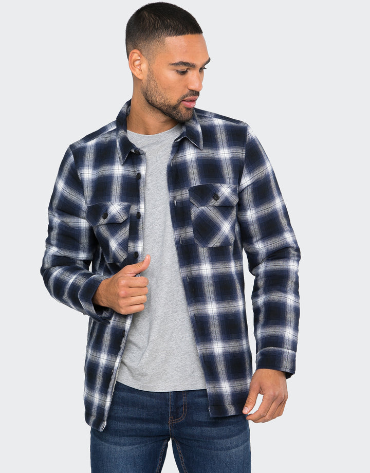 Blue Check Borg Lined Long Sleeve Shirt