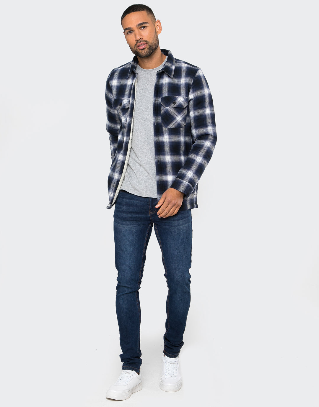 Blue Check Borg Lined Long Sleeve Shirt