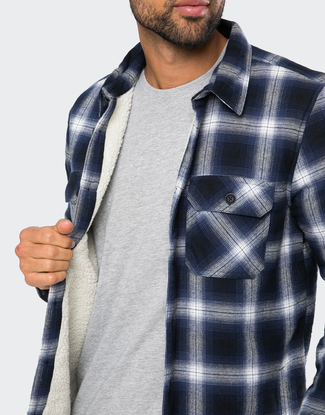 Blue Check Borg Lined Long Sleeve Shirt