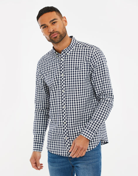 Men's Blue Check Long Sleeve Lightweight Cotton Shirt – Threadbare