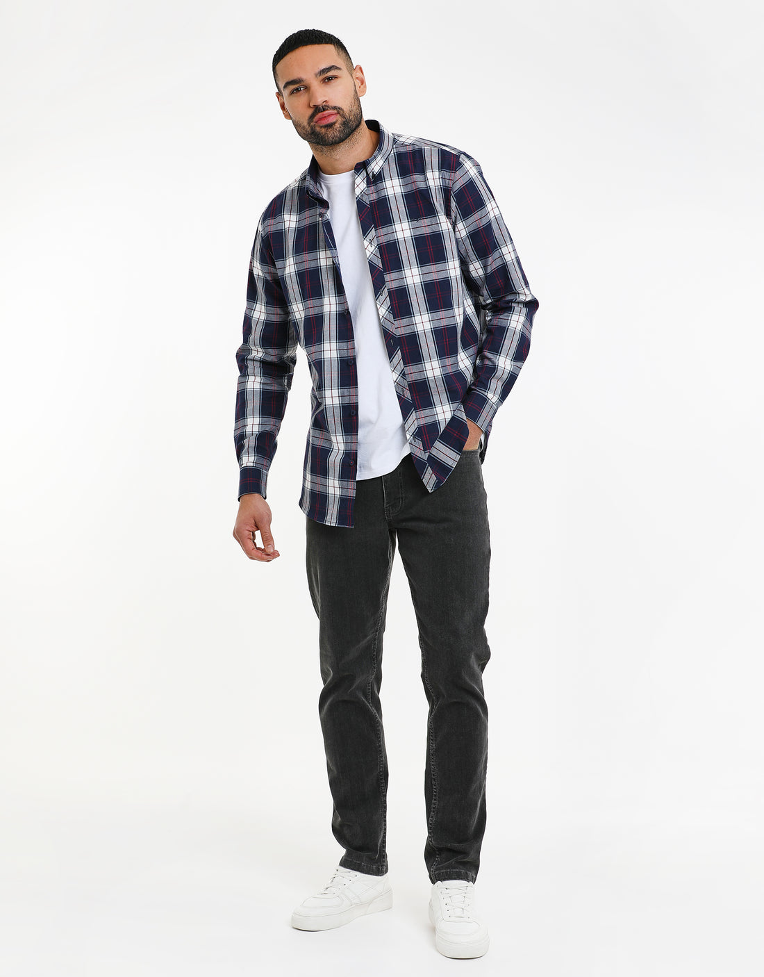 Men's Blue Check Long Sleeve Lightweight Cotton Shirt – Threadbare