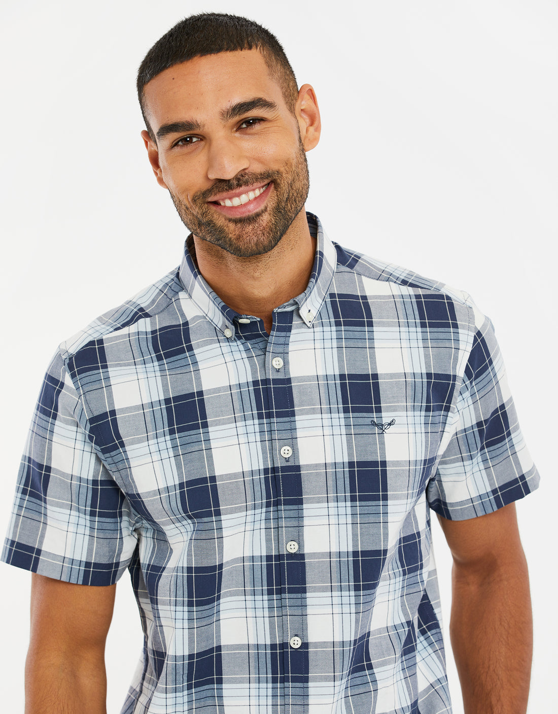 Men's Blue Check Cotton Short Sleeve Shirt – Threadbare