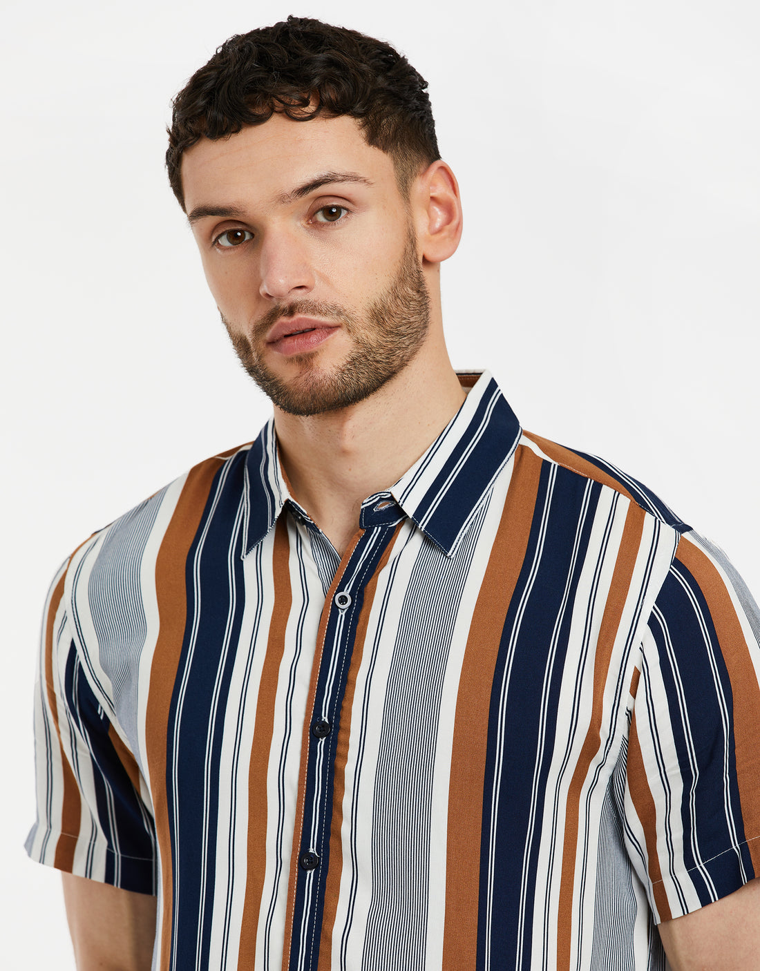 Men's Blue Striped Colourblock Casual Short Sleeve Shirt – Threadbare