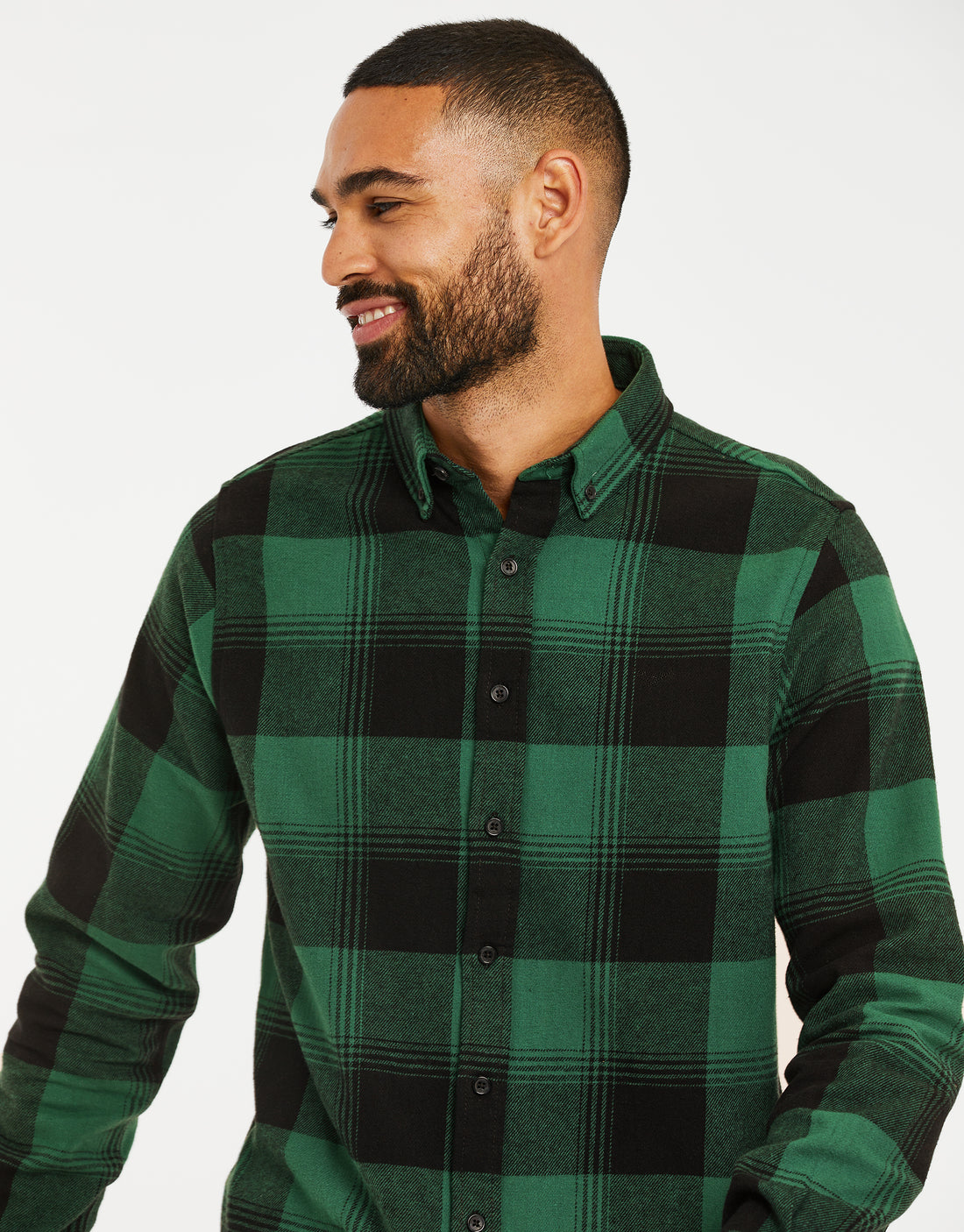 Men's Bottle Green Check Long Sleeve Brushed Cotton Shirt – Threadbare