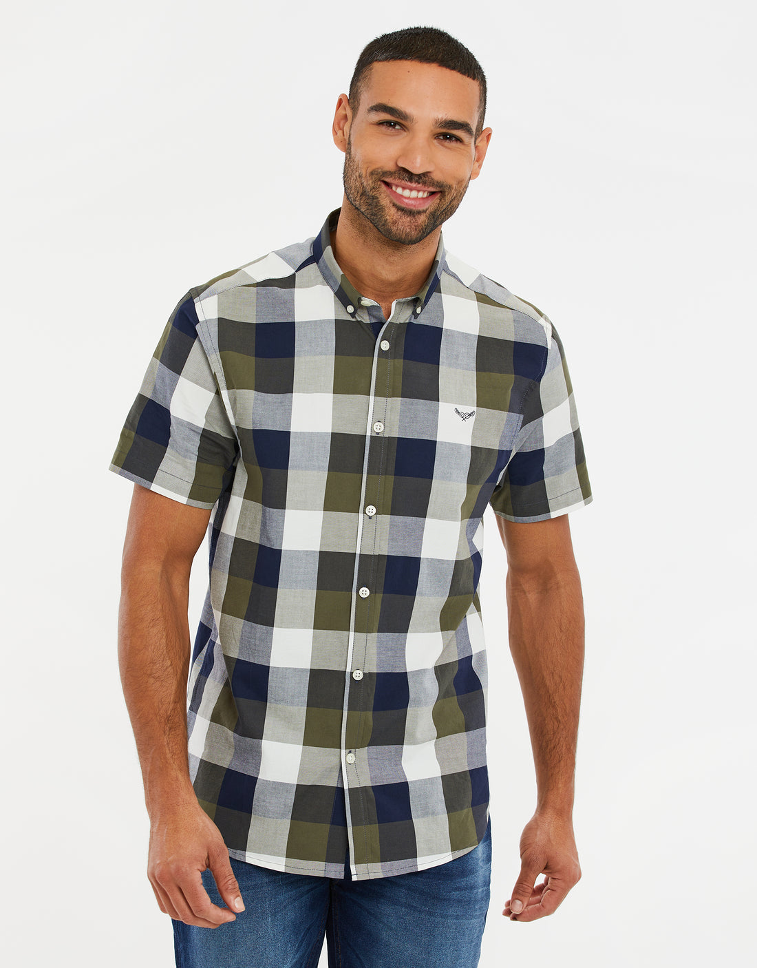 Men's Khaki Green Check Cotton Short Sleeve Shirt – Threadbare