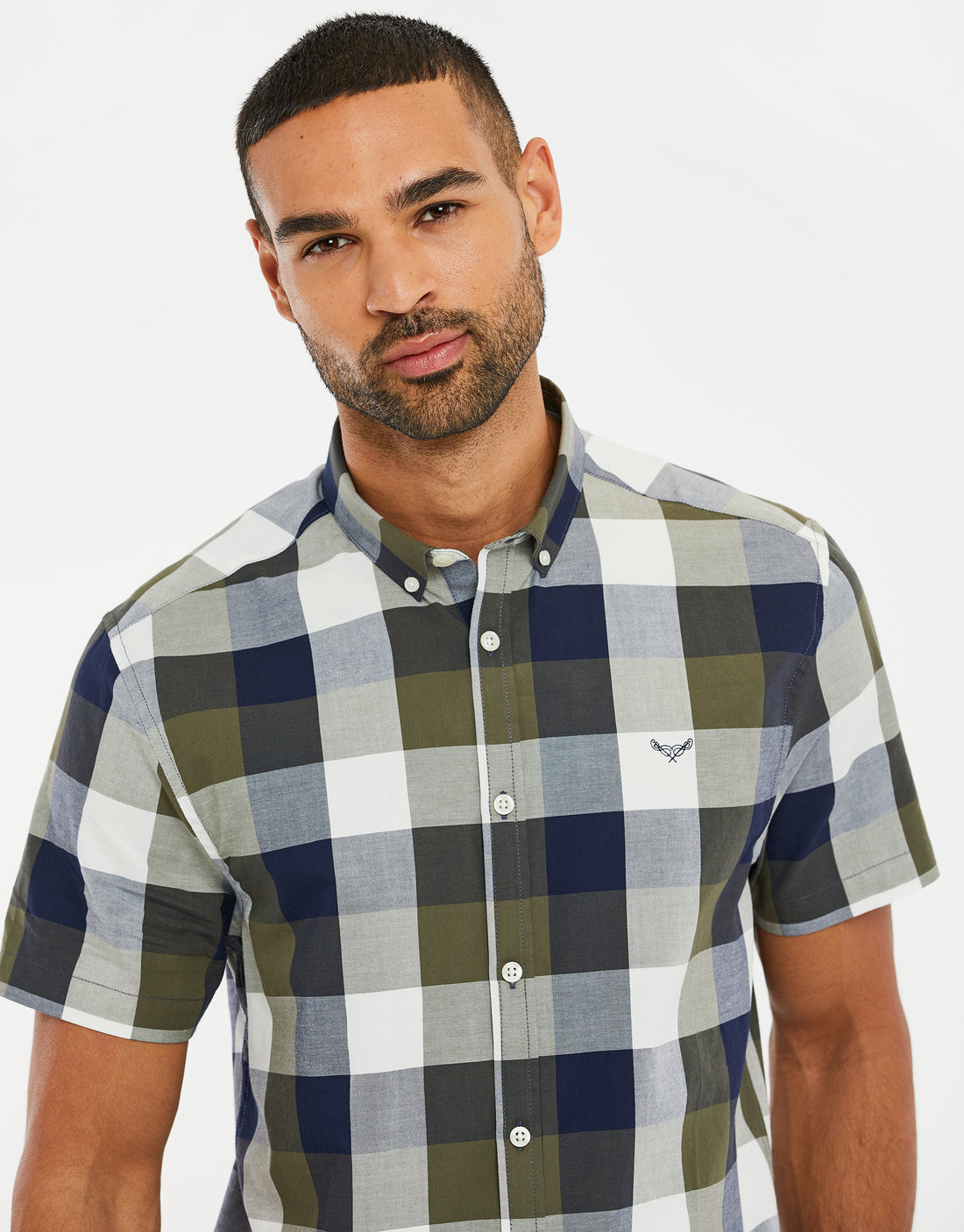 Men's Khaki Green Check Cotton Short Sleeve Shirt – Threadbare