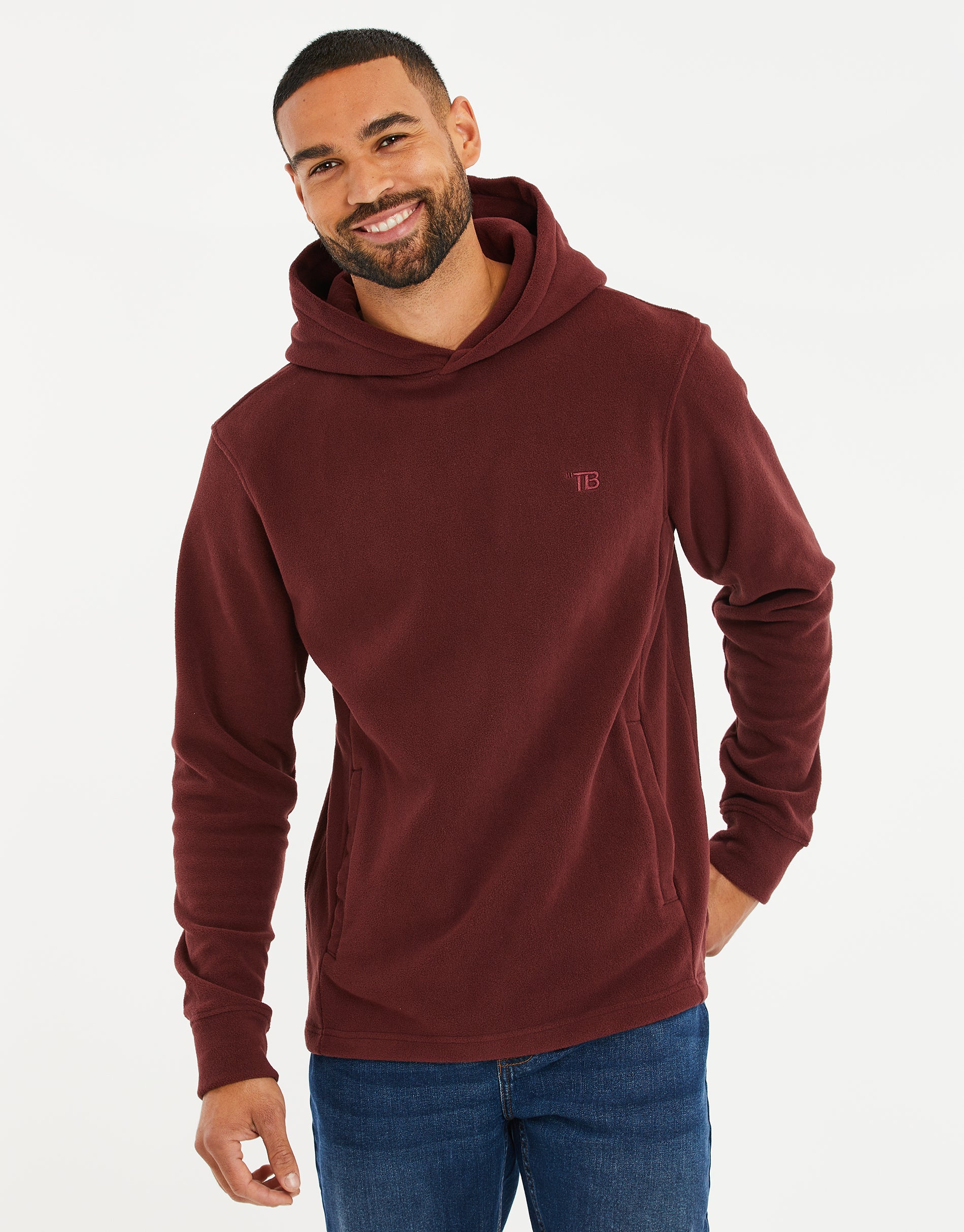 Men s Burgundy Fitness Outdoors Pullover Microfleece Hoodie Threadbare