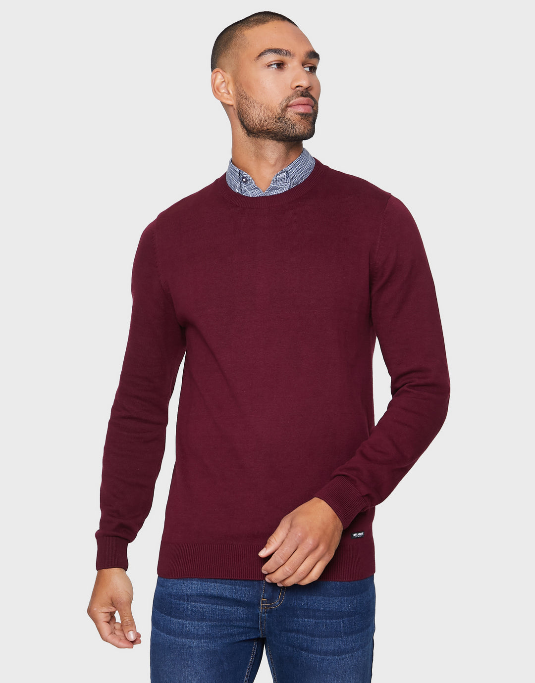 Burgundy Mock Shirt Collar Jumper