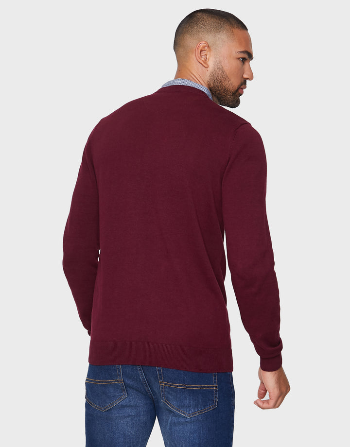 Burgundy Mock Shirt Collar Jumper