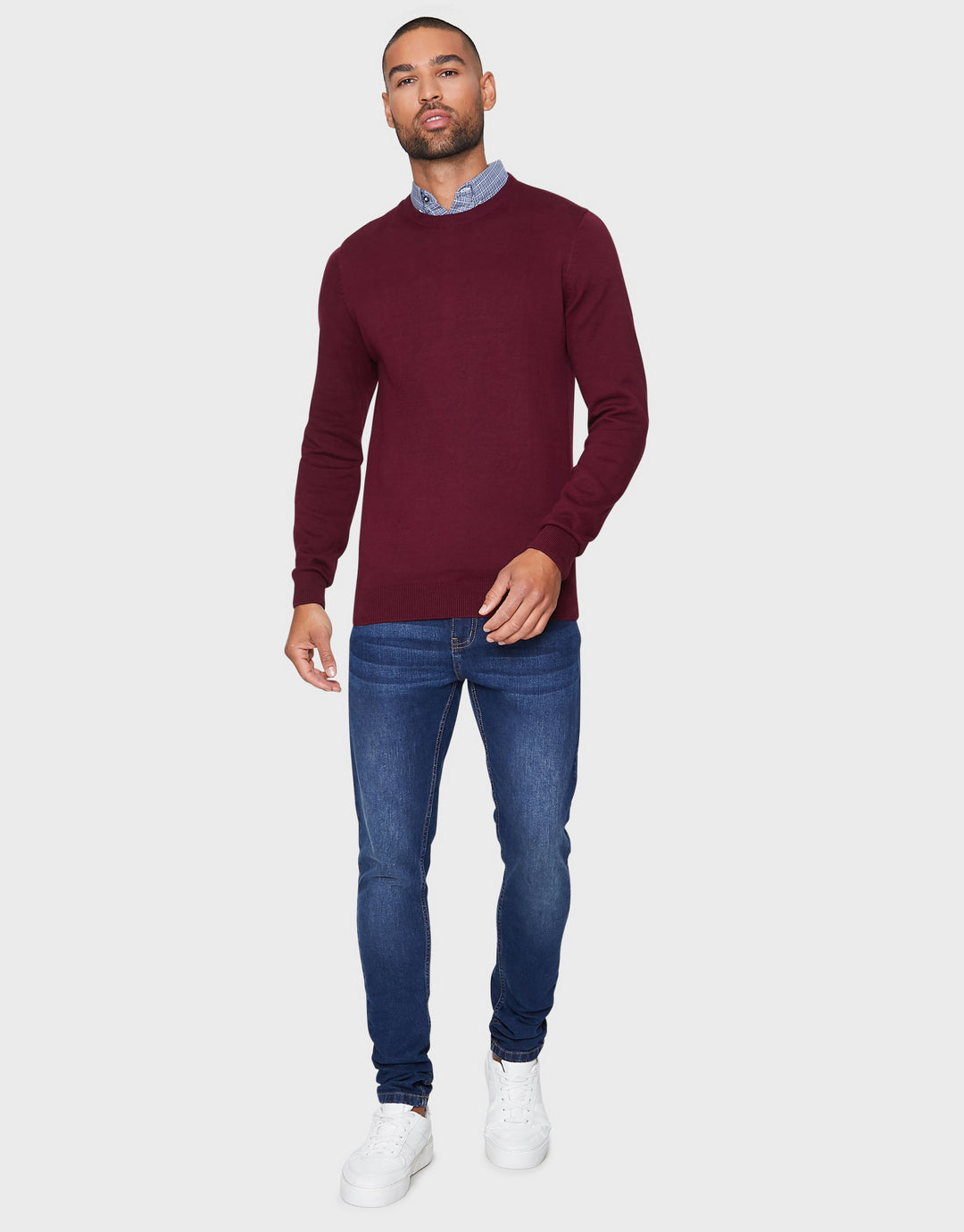 Burgundy Mock Shirt Collar Jumper