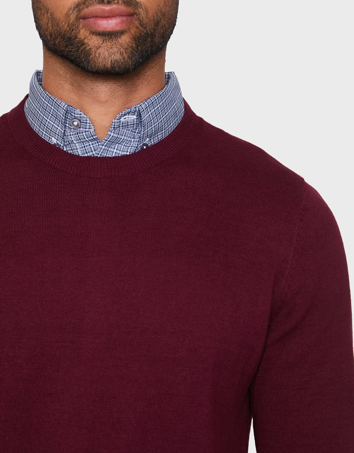 Burgundy Mock Shirt Collar Jumper