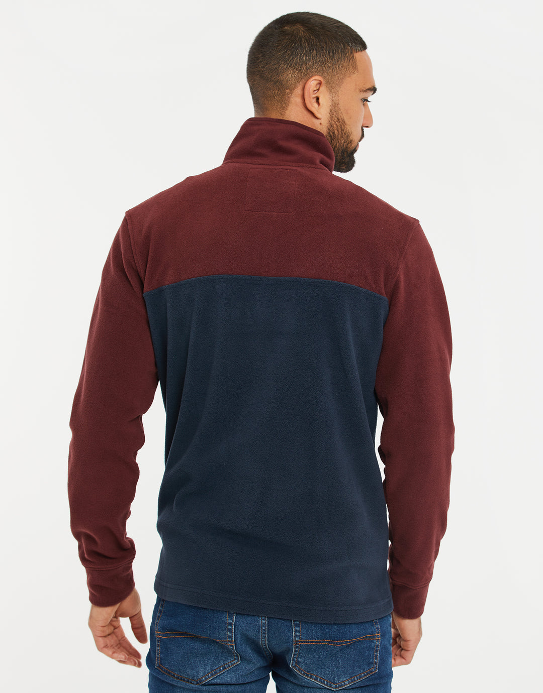 Burgundy & Navy Colourblock Quarter Zip Fleece