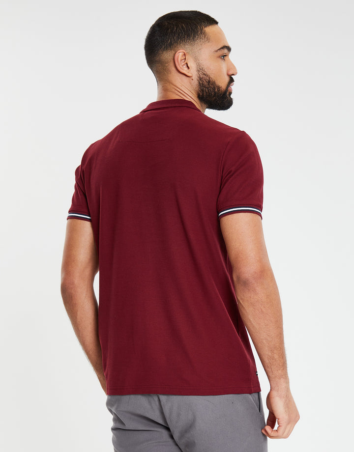 Burgundy Rib Collar Classic Polo Shirt