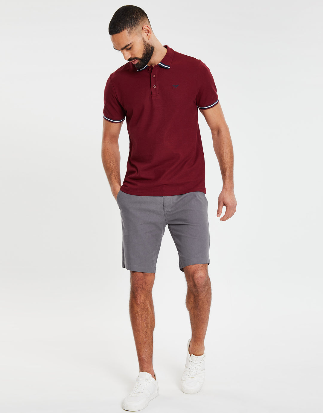 Burgundy Rib Collar Classic Polo Shirt