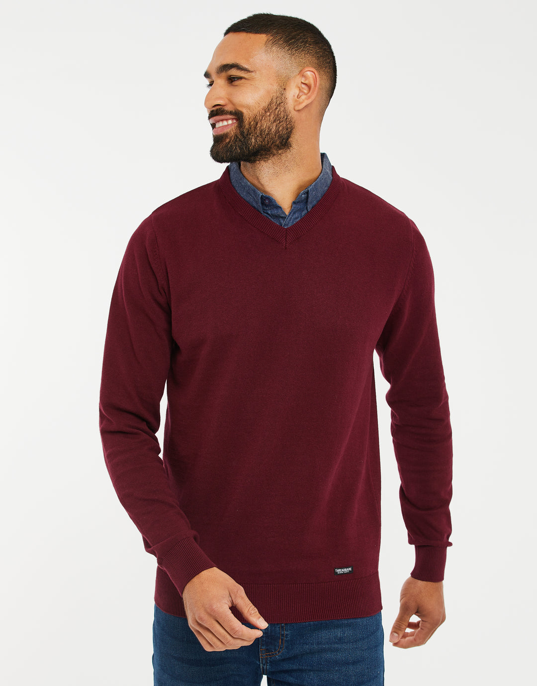 Burgundy V-Neck Mock Shirt Jumper