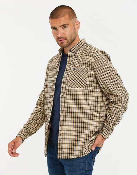 Men's Butterscotch Brown Fine Dogtooth Check Long Sleeve Shirt – Threadbare