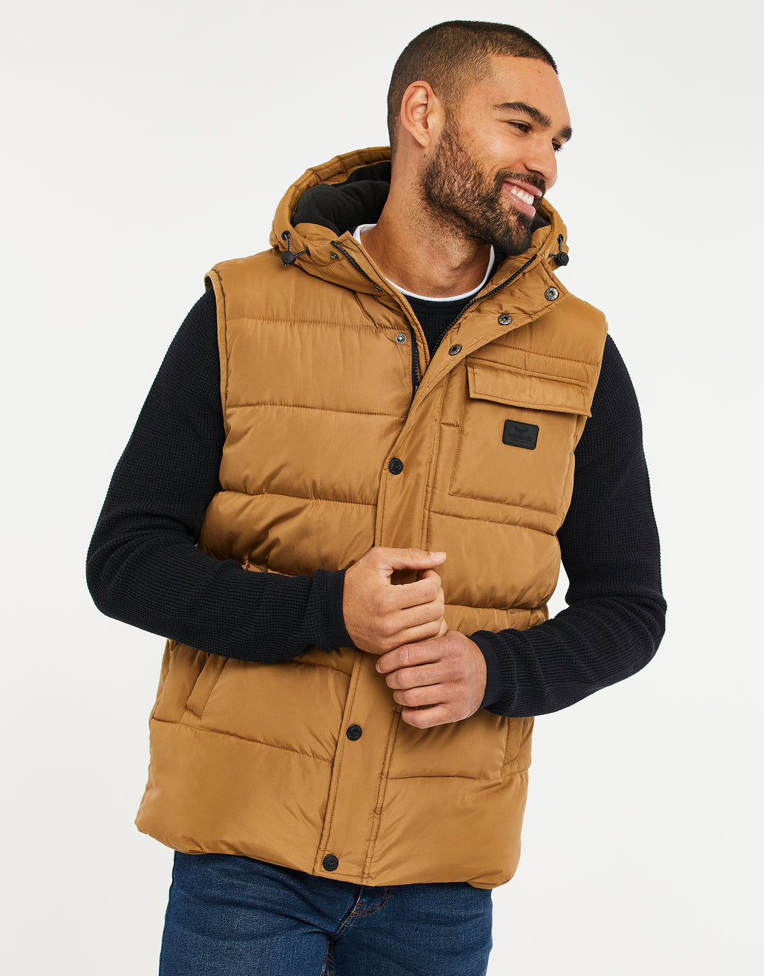 Camel Brown Hooded Padded Gilet