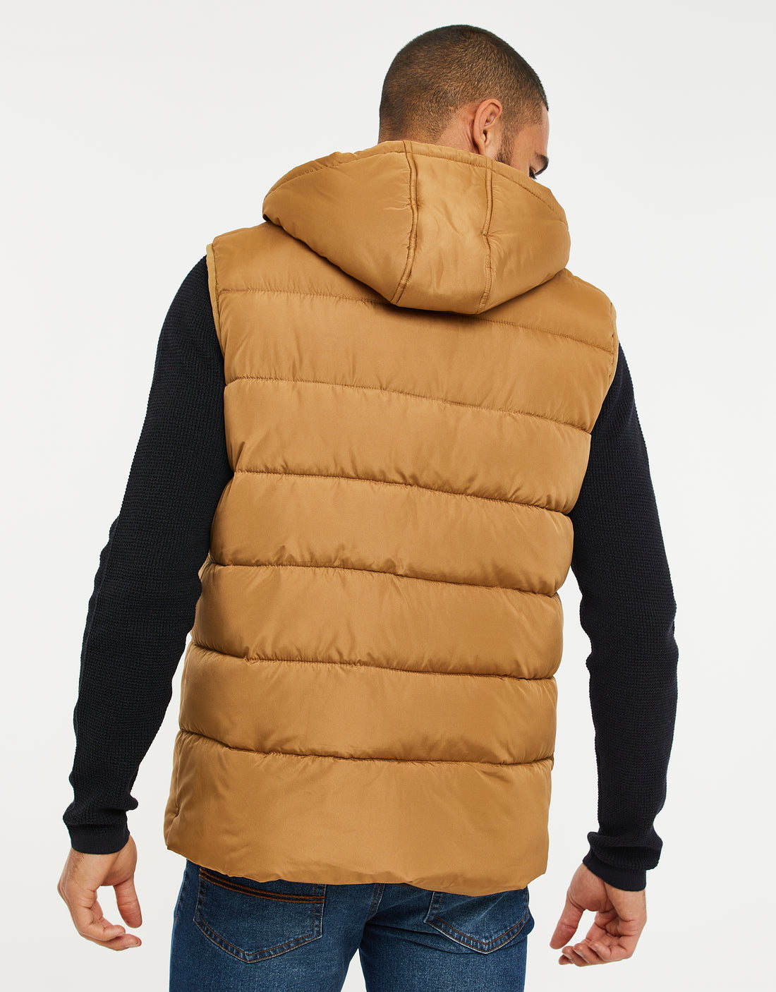 Men's Camel Brown Hooded Padded Gilet Threadbare