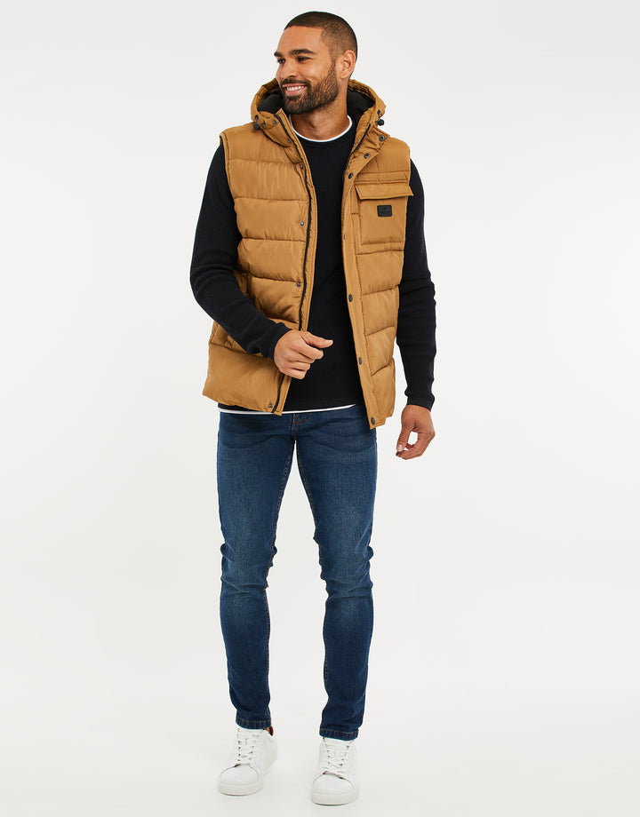 Camel Brown Hooded Padded Gilet