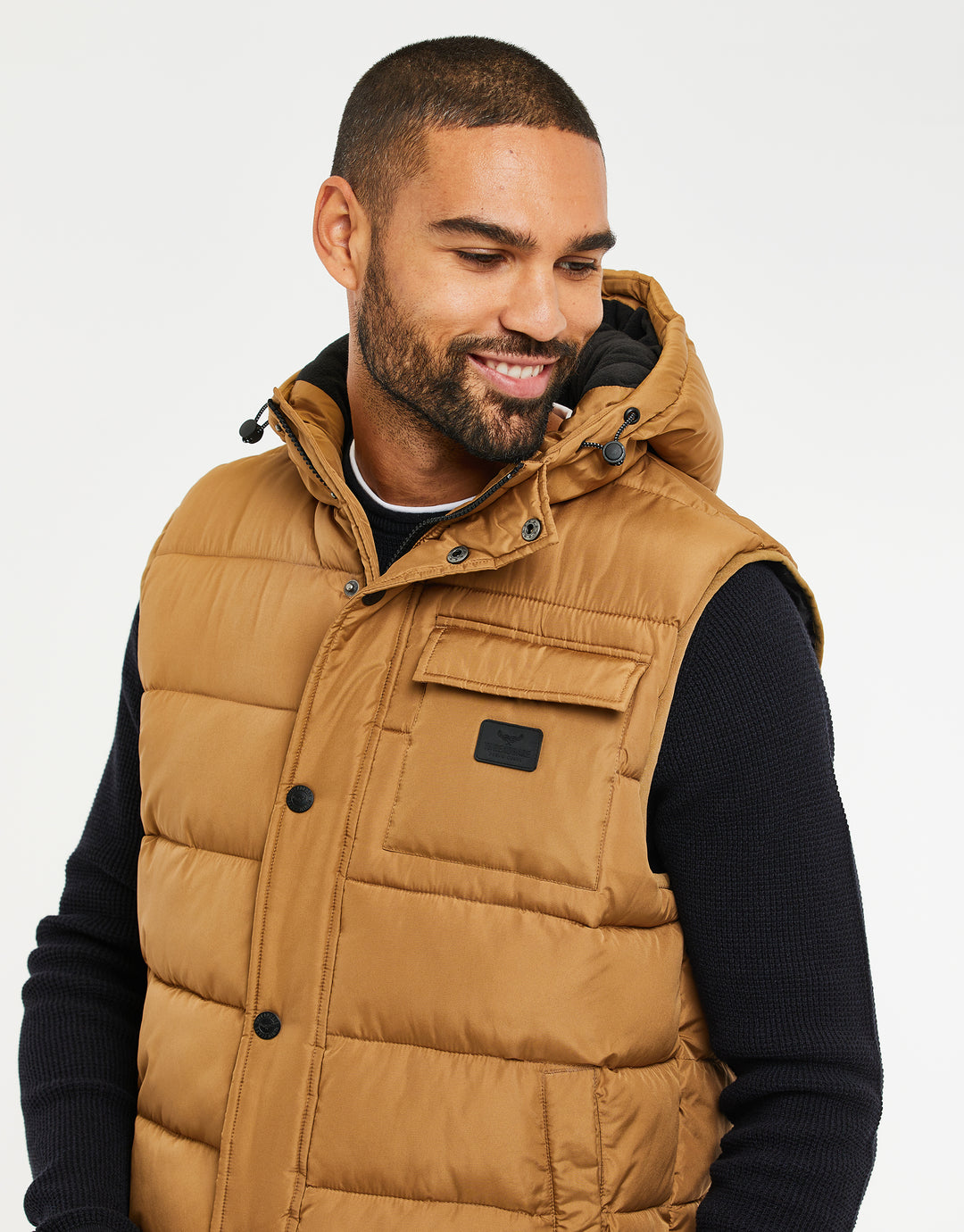 Camel Brown Hooded Padded Gilet