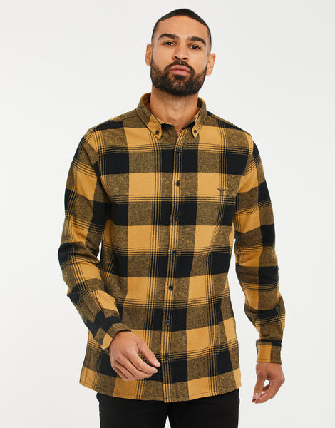 Men's Camel Check Long Sleeve Brushed Cotton Shirt – Threadbare