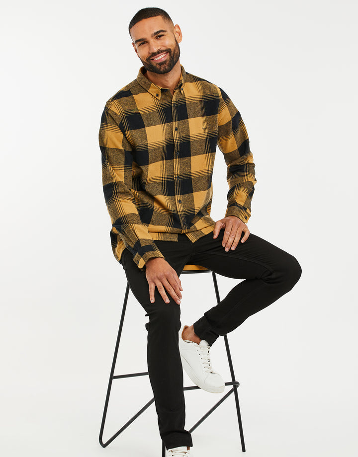 Camel Brown Check Long Sleeve Shirt