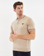 Camel Brown Tipping Button Collar Knitted Polo