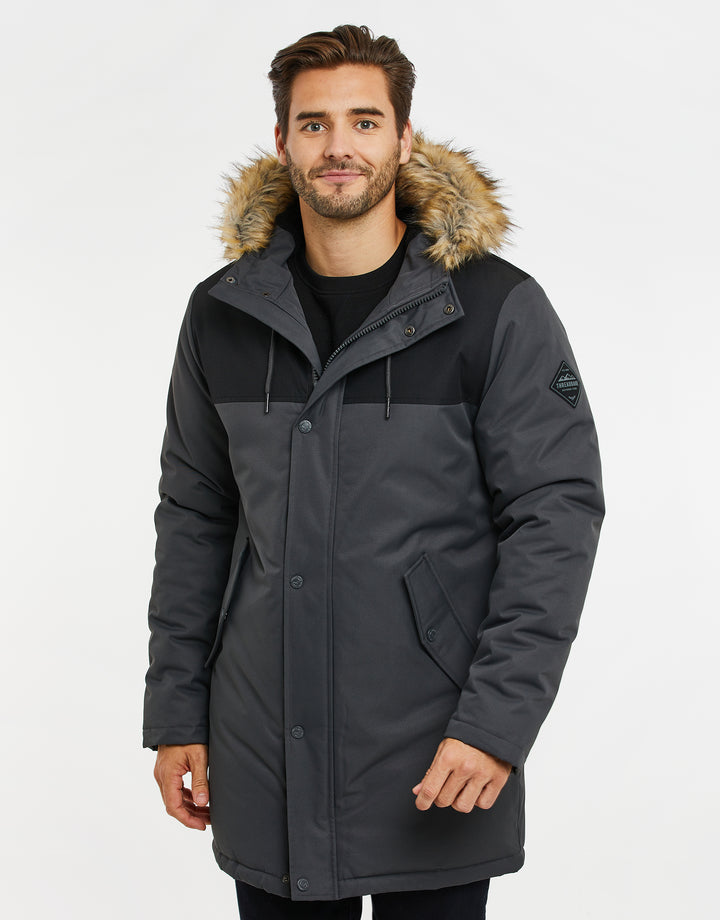 Charcoal Grey Colourblock Parka Jacket