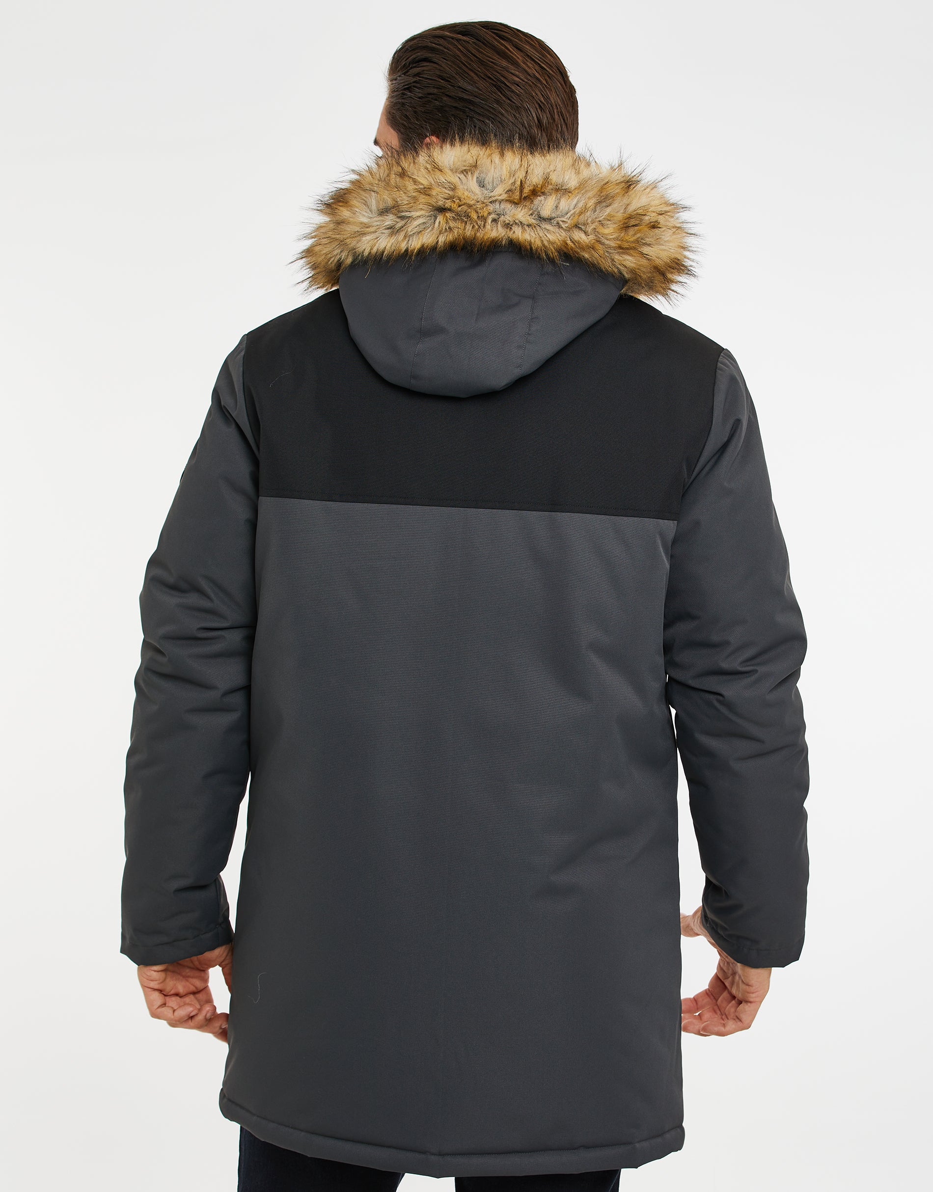 BRIEFING 3D LOGO PARKA （GRAY／M） Threadbare Men's Charcoal Grey & Black Colourblock Hooded