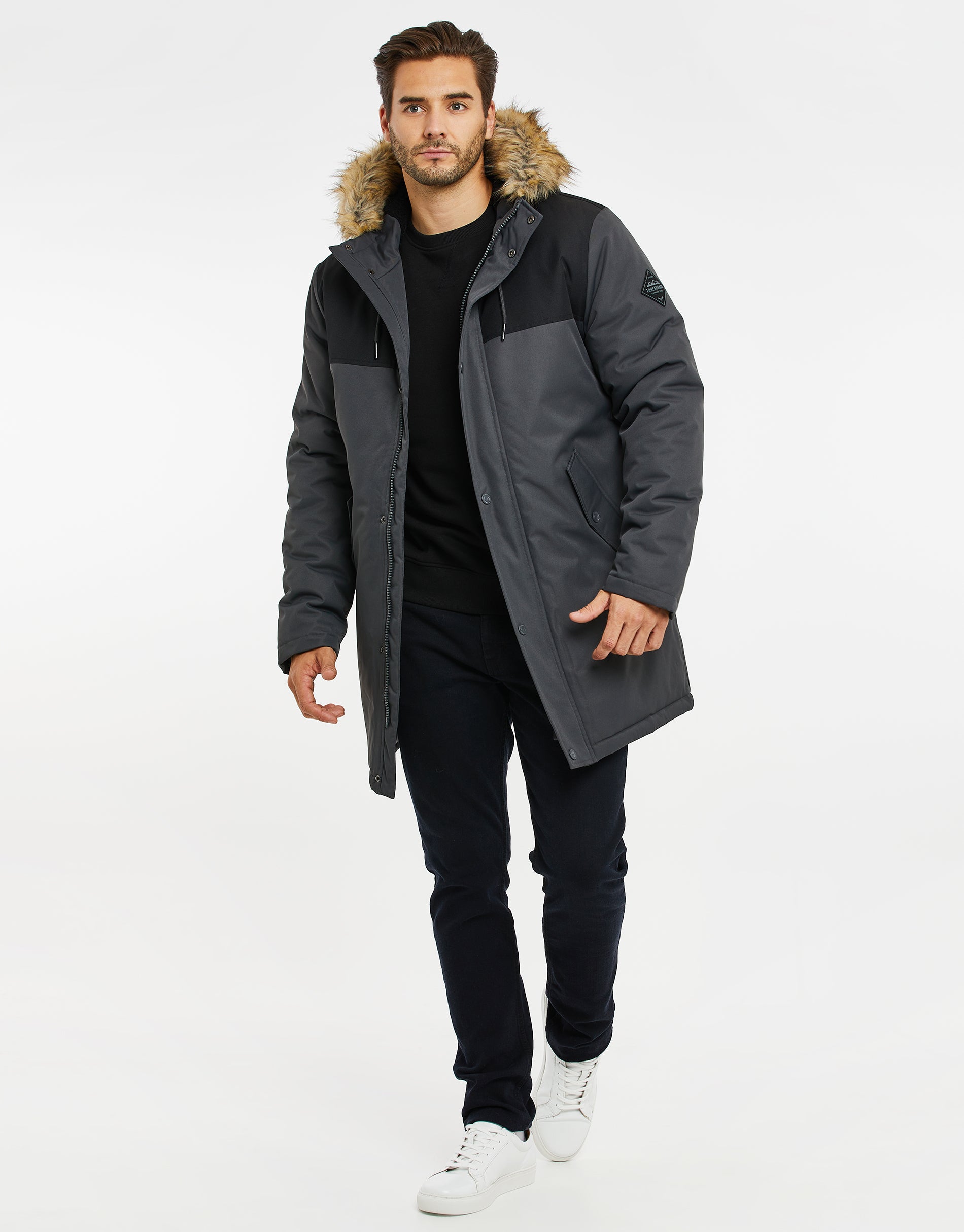 Threadbare Men's Charcoal Grey & Black Colourblock Hooded