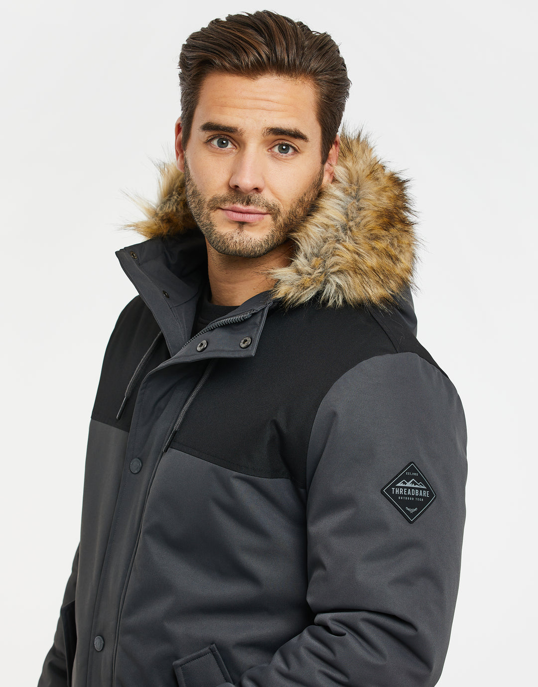 Charcoal Grey Colourblock Parka Jacket