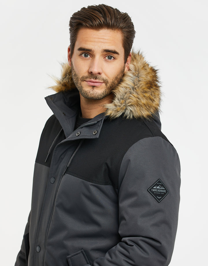 Charcoal Grey Colourblock Parka Jacket