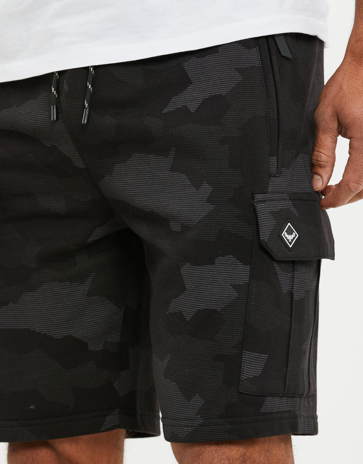 Charcoal Grey Camo Cargo Sweat Shorts