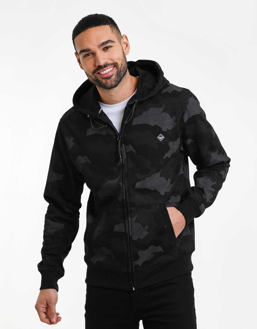 Charcoal Grey Camo Zip-Through Hoodie
