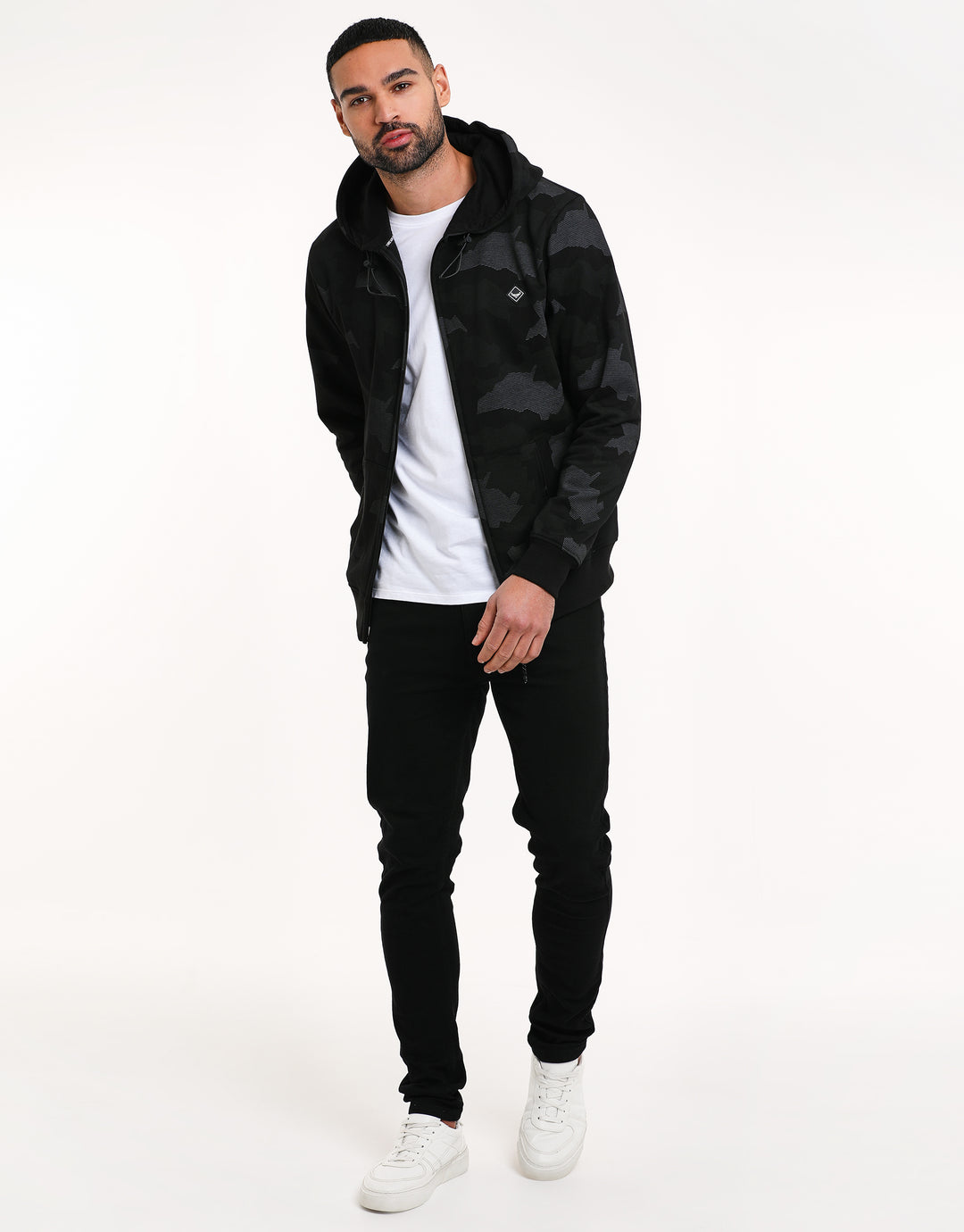 Charcoal Grey Camo Zip-Through Hoodie