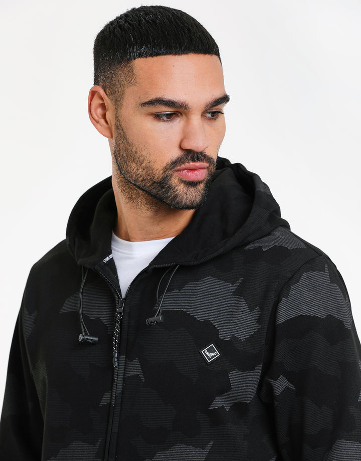Charcoal Grey Camo Zip-Through Hoodie