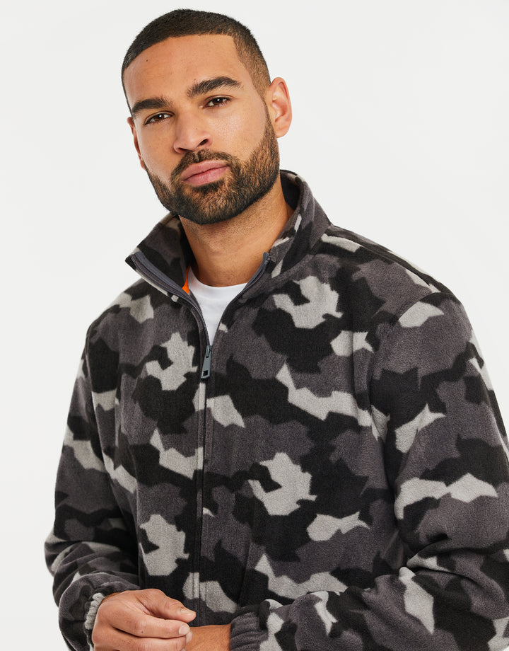 Charcoal Camo Zip-Through Borg Fleece