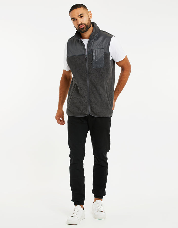 Charcoal Grey Faux Borg Contrast Panel Gilet