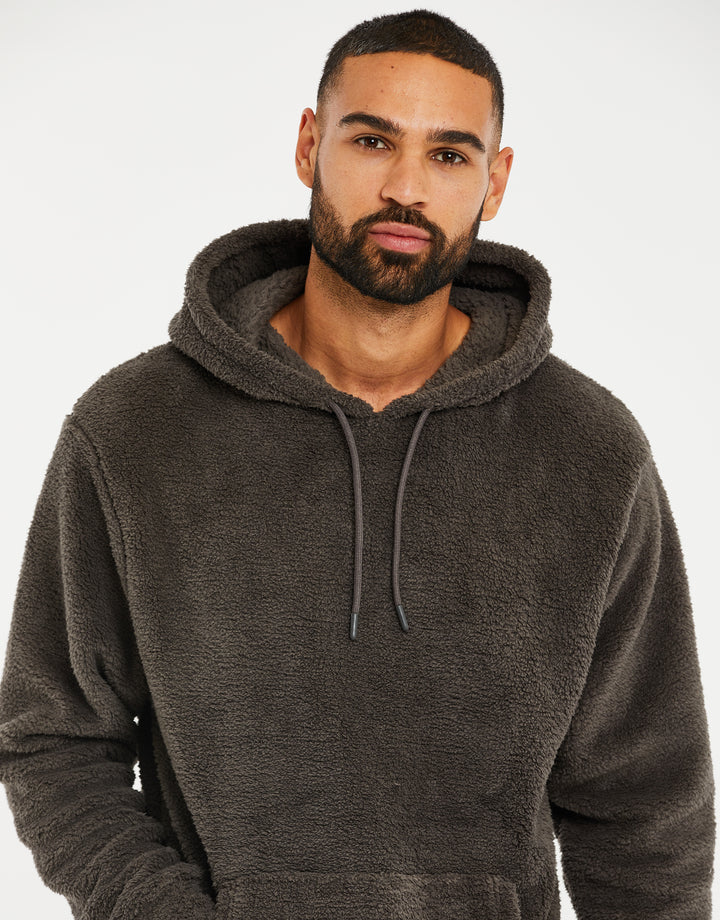 Charcoal Grey Faux Borg Lounge Hoodie
