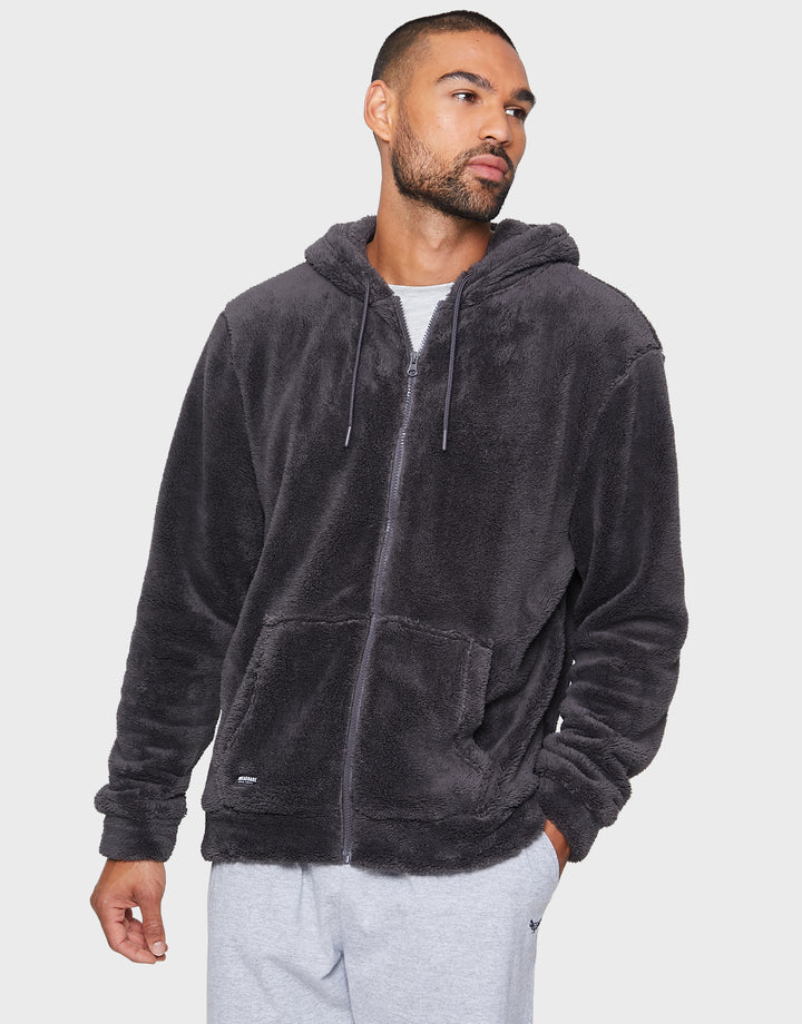 Charcoal Grey Borg Zip-Through Lounge Hoodie